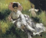 Pierre Renoir Woman with a Parasol and Small Child on a Sunlit Hillside oil on canvas